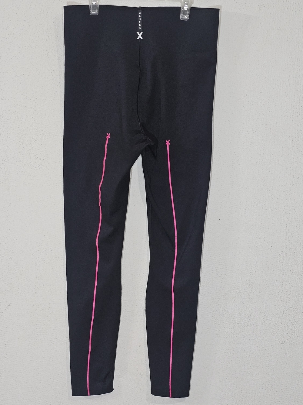 Savage X Fenty Black Leggings with Pink‎ Side Piping Sz XL